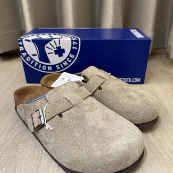 Birkenstock Boston taupe suede mule clogs - Picture 2 of 6